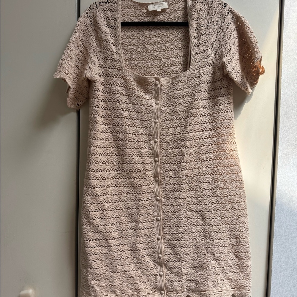 Sezane Cream Crochet Button-Front Knit Dress - Picture 4 of 8